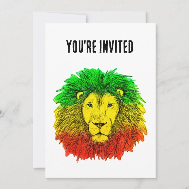 Rasta lion head red yellow green drawing Jamaica  Invitation (Front)