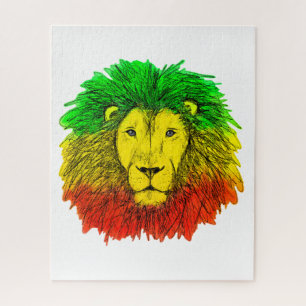 Rasta lion head red yellow green drawing Jamaica  Jigsaw Puzzle