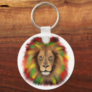 Rasta lion head red yellow green drawing Jamaica Key Ring