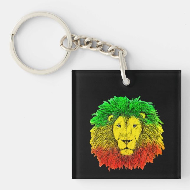 Rasta lion head red yellow green drawing Jamaica  Key Ring (Front)