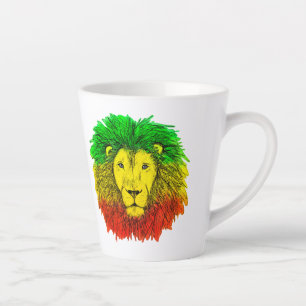 Rasta lion head red yellow green drawing Jamaica Latte Mug