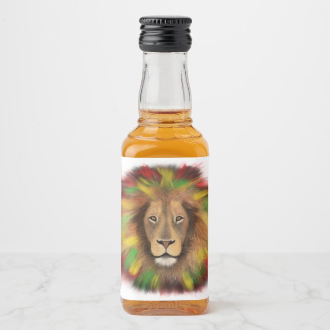 Rasta lion head red yellow green drawing Jamaica  Liquor Bottle Label (Front)