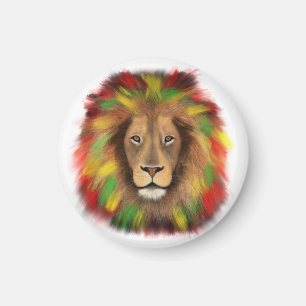 Rasta lion head red yellow green drawing Jamaica  Magnet