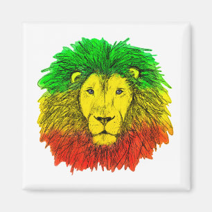 Rasta lion head red yellow green drawing Jamaica  Magnet