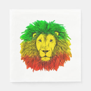 Rasta lion head red yellow green drawing Jamaica  Napkin