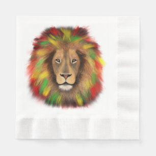 Rasta lion head red yellow green drawing Jamaica Napkin