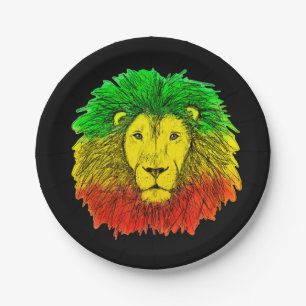 Rasta lion head red yellow green drawing Jamaica  Paper Plate