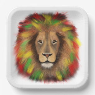 Rasta lion head red yellow green drawing Jamaica Paper Plate