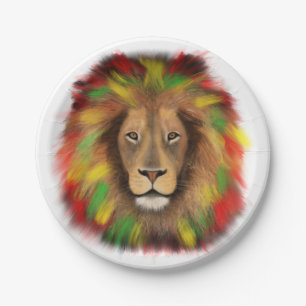 Rasta lion head red yellow green drawing Jamaica Paper Plate
