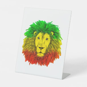 Rasta lion head red yellow green drawing Jamaica Pedestal Sign