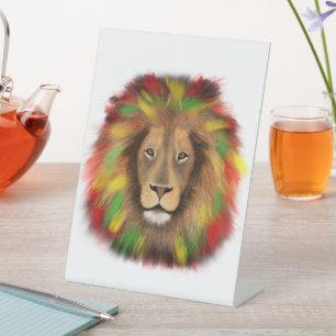 Rasta lion head red yellow green drawing Jamaica Pedestal Sign