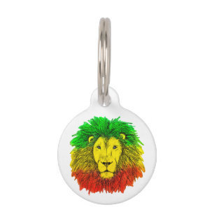 Rasta lion head red yellow green drawing Jamaica Pet Tag