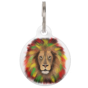 Rasta lion head red yellow green drawing Jamaica Pet Tag