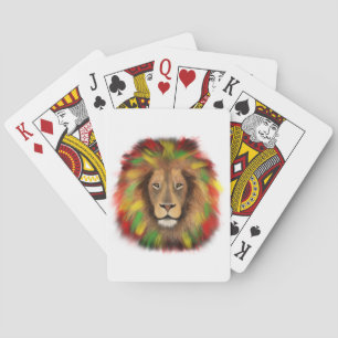 Rasta lion head red yellow green drawing Jamaica Playing Cards
