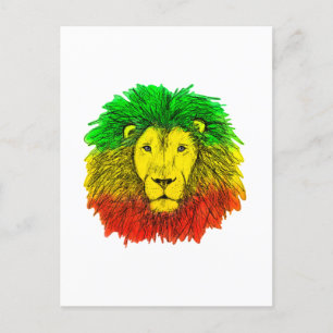 Rasta lion head red yellow green drawing Jamaica  Postcard