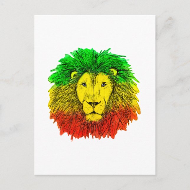 Rasta lion head red yellow green drawing Jamaica  Postcard (Front)