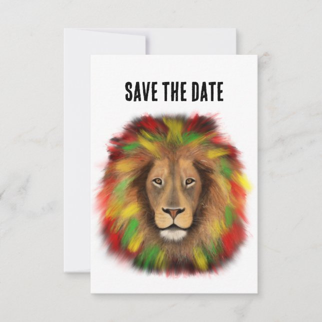 Rasta lion head red yellow green drawing Jamaica  Save The Date (Front)