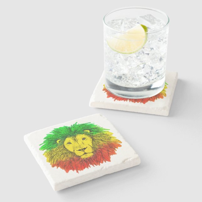 Rasta lion head red yellow green drawing Jamaica  Stone Coaster (Side)