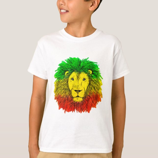 Rasta lion head red yellow green drawing Jamaica  T-Shirt (Front)