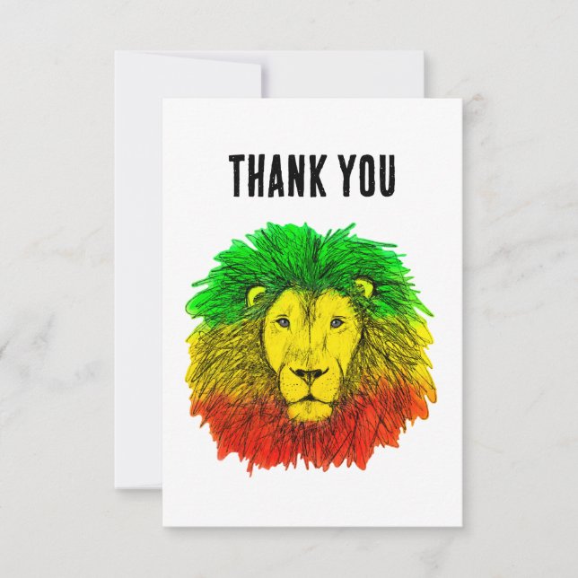Rasta lion head red yellow green drawing Jamaica  Thank You Card (Front)