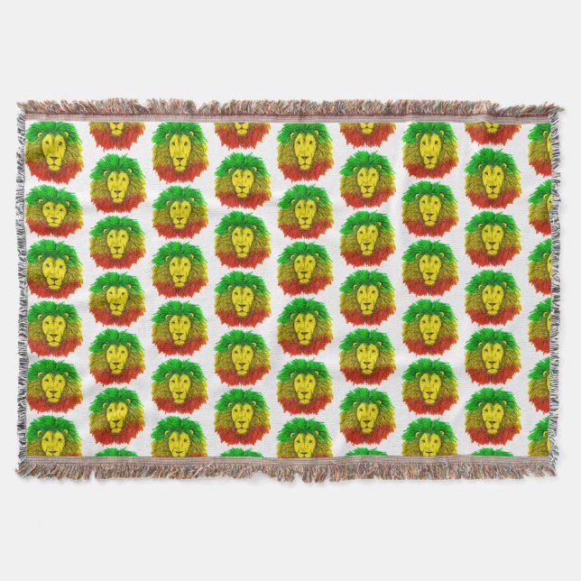Rasta lion head red yellow green drawing Jamaica  Throw Blanket (Front)