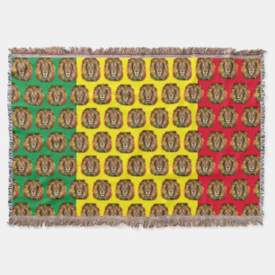 Rasta lion head red yellow green drawing Jamaica Throw Blanket