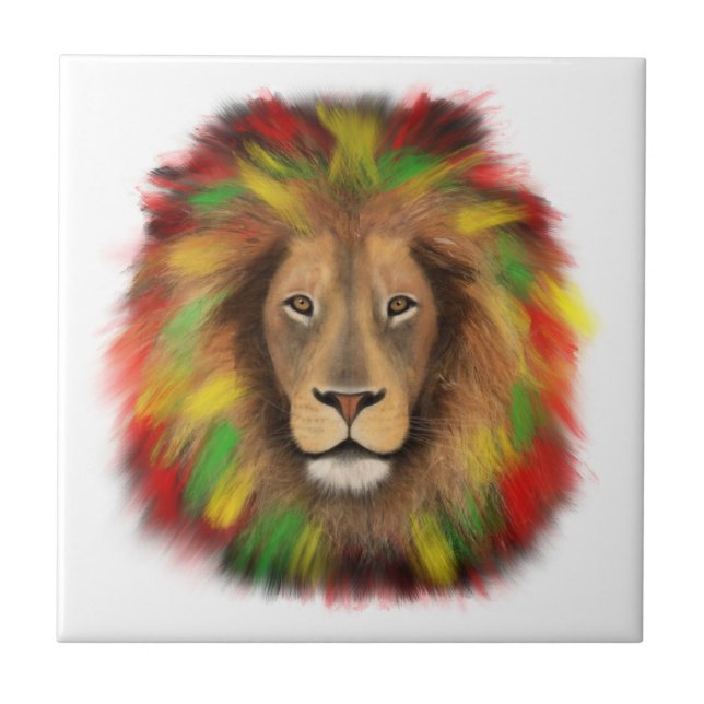 Rasta lion head red yellow green drawing Jamaica  Tile (Front)