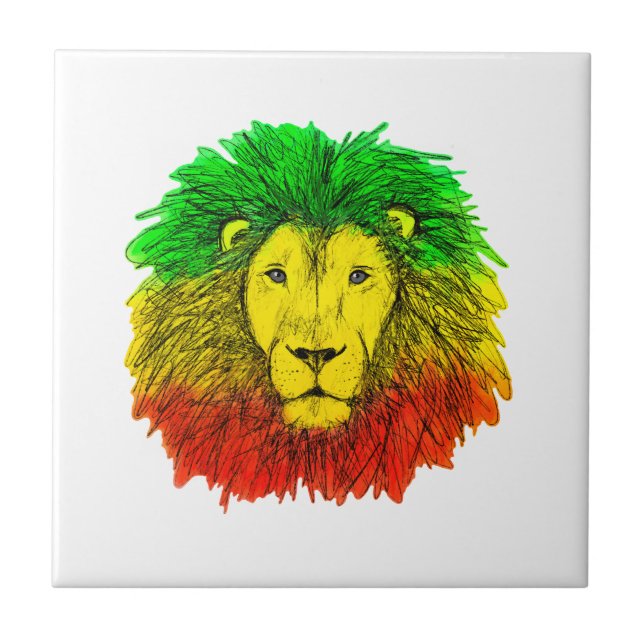 Rasta lion head red yellow green drawing Jamaica  Tile (Front)