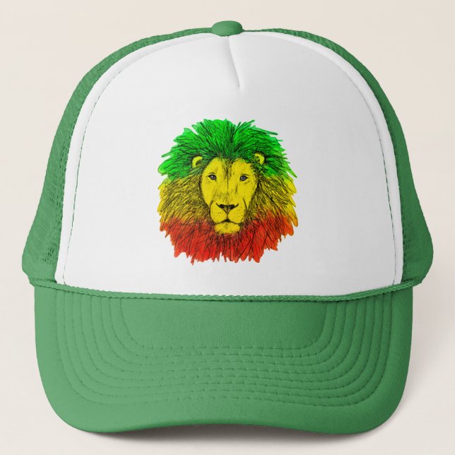 Rasta lion head red yellow green drawing Jamaica  Trucker Hat (Front)