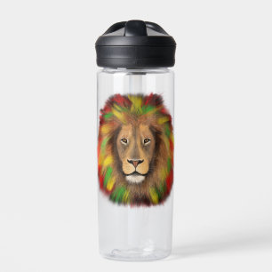 Rasta lion head red yellow green drawing Jamaica Water Bottle