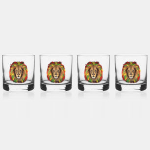 Rasta lion head red yellow green drawing Jamaica Whiskey Glass