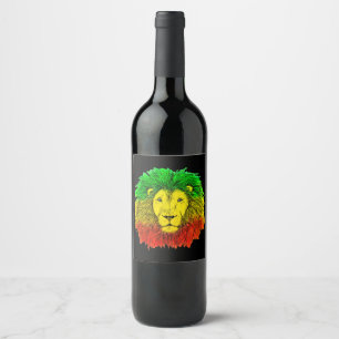 Rasta lion head red yellow green drawing Jamaica  Wine Label