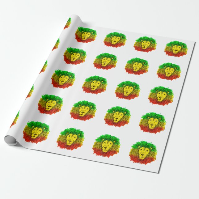 Rasta lion head red yellow green drawing Jamaica  Wrapping Paper (Unrolled)