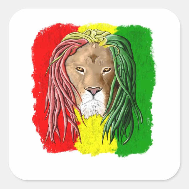 Rasta Lion Jamaican Reggae Flag Square Sticker (Front)