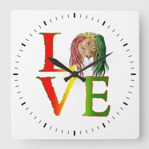 Rasta Lion Jamaican Reggae Love Square Wall Clock