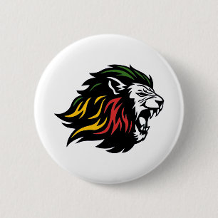 RASTA Lion of Judah Red Gold Green 6 Cm Round Badge