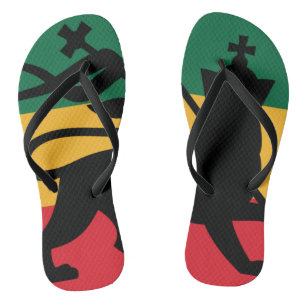 RASTA Lion of Judah Red Gold Green Flip Flops