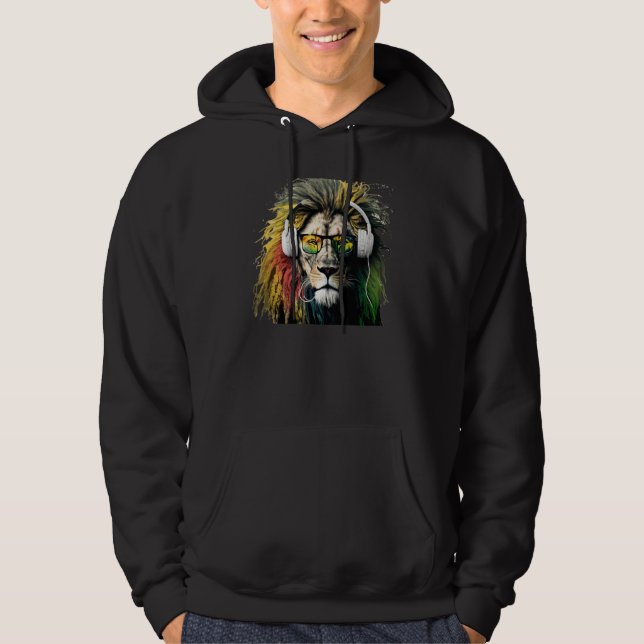 Rasta Lion Rastafari Reggae & Jamaica Vibes Headph Hoodie (Front)