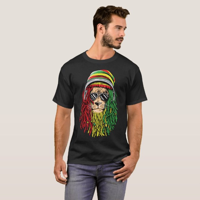 RASTA LION Rastafarian Jamaican reggae Music shirt (Front Full)