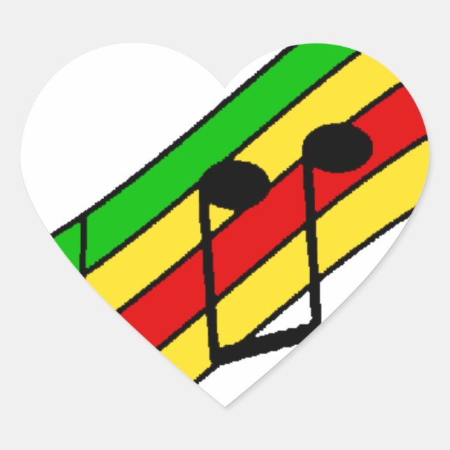 Rasta Music Staff Heart Sticker (Front)
