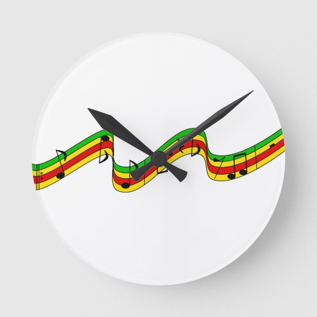 Rasta Music Staff Round Clock (Front)