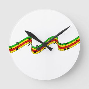 Rasta Music Staff Round Clock
