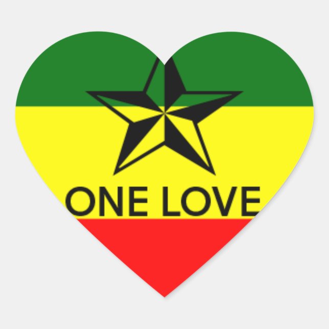 Rasta One Love Heart Shaped Sticker (Front)