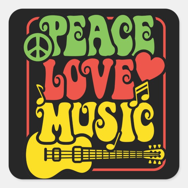 Rasta Peace Love Music Square Sticker (Front)