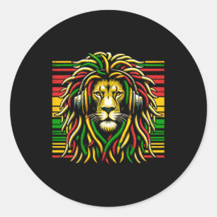 Rasta Raggae Jamaica Lion Of Judah Music Headphone Classic Round Sticker