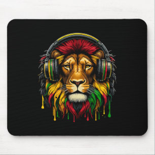 Rasta Raggae Jamaica Music Headphones Lion Of Juda Mouse Mat