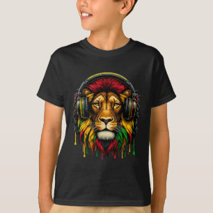 Rasta Raggae Jamaica Music Headphones Lion Of Juda T-Shirt