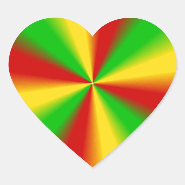 Rasta Rays Green Yellow and Red Heart Sticker (Front)