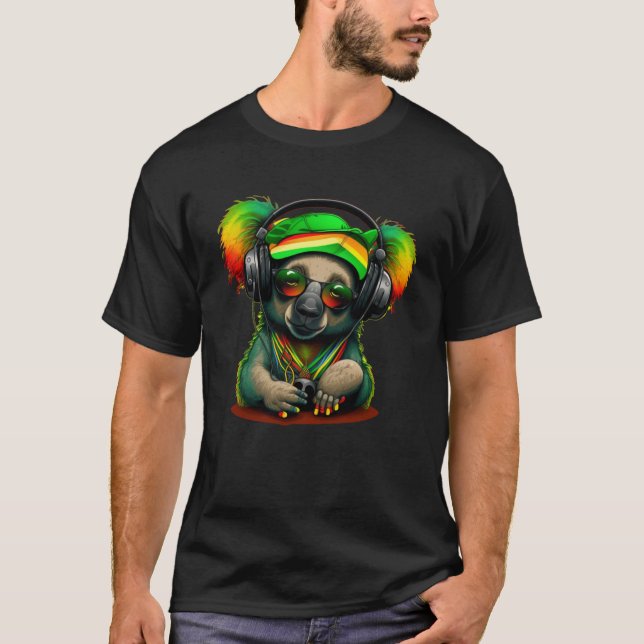 Rasta Reggae Koala Bear Hippie Reggae Music Headph T-Shirt (Front)