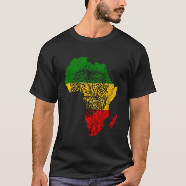 Rasta Reggae Lion Of Judah Africa Map Rastafari Ro T-Shirt (Front)
